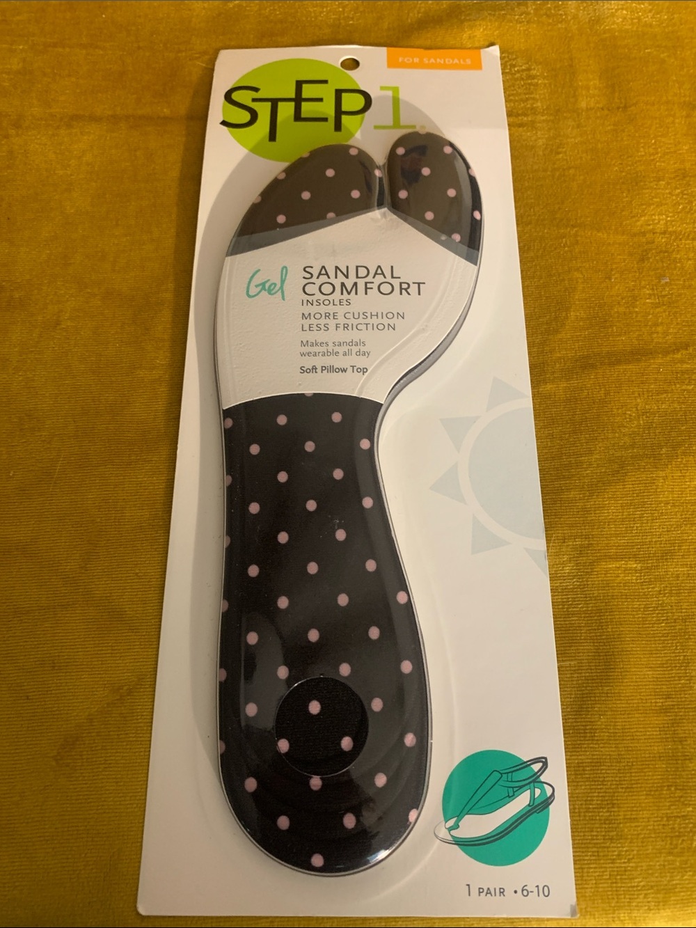 Gel Sandal Comfort Insoles - Black with Pink Polka Dots